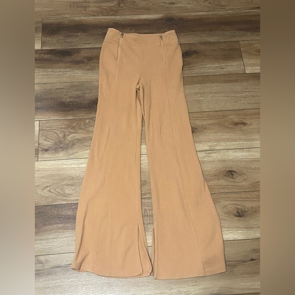Free People Movement high rise double zip slit flare pants in camel size S - Picture 1 of 6